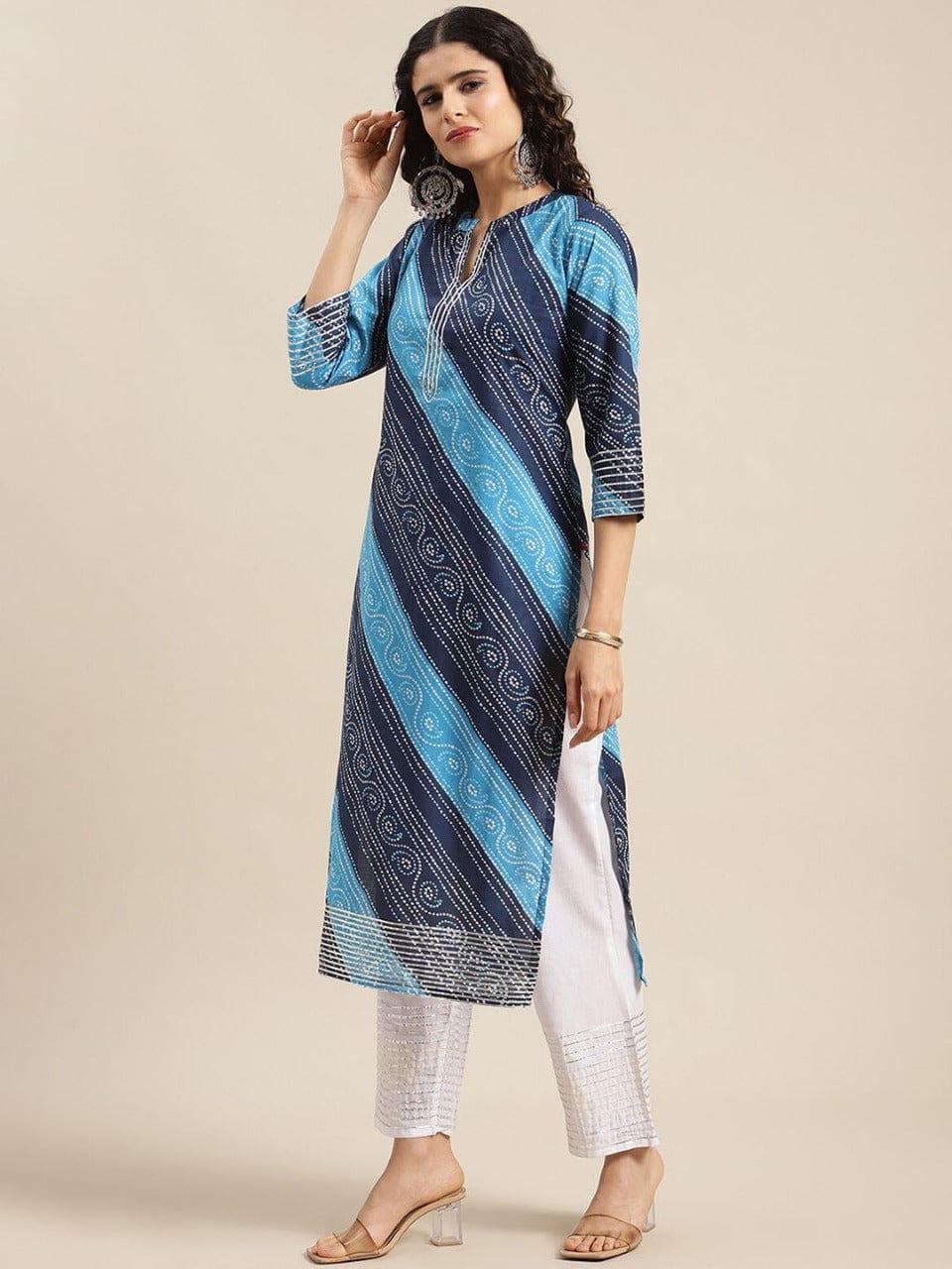 Varanga Women Navy Blue Bandhani Printed Kurta - Indiakreations