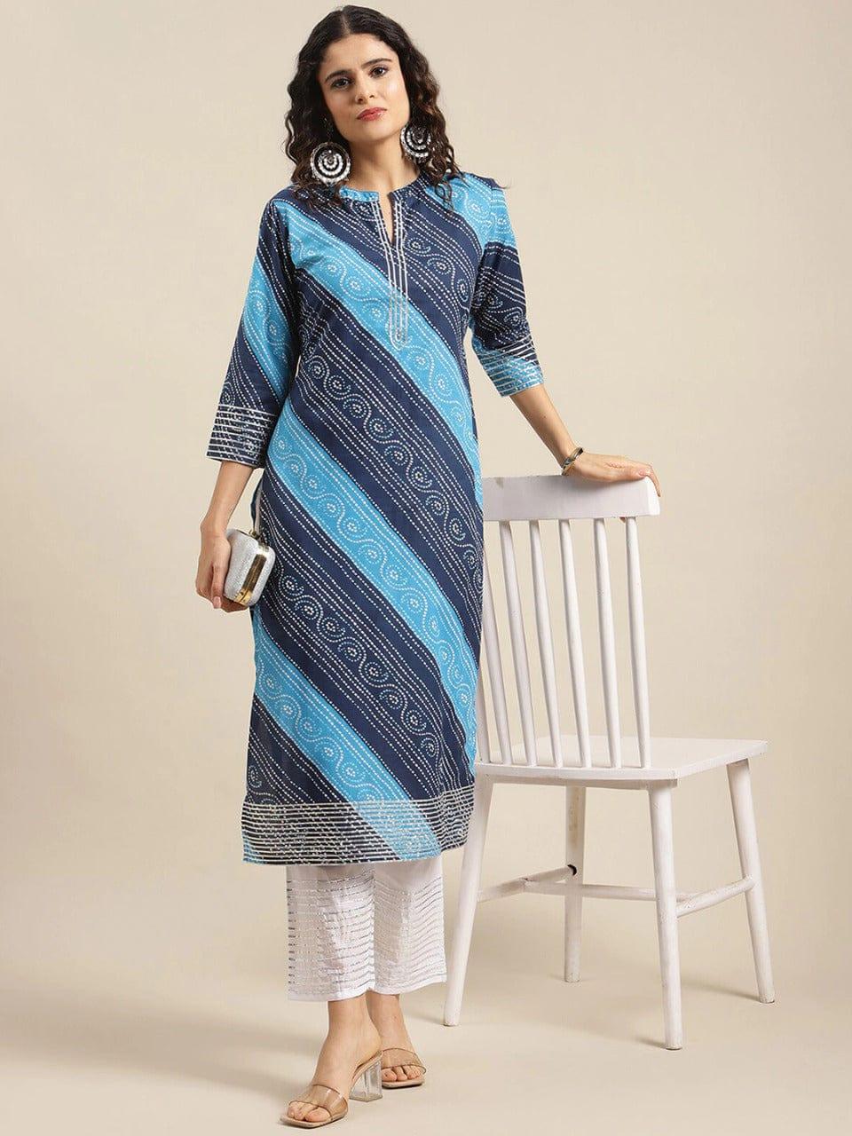 Varanga Women Navy Blue Bandhani Printed Kurta - Indiakreations