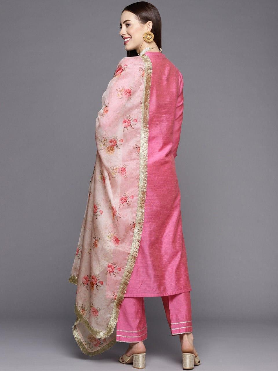 KSUT Women Pink Yoke Design Sequinned Kurta with Trousers & With Dupatta - Indiakreations