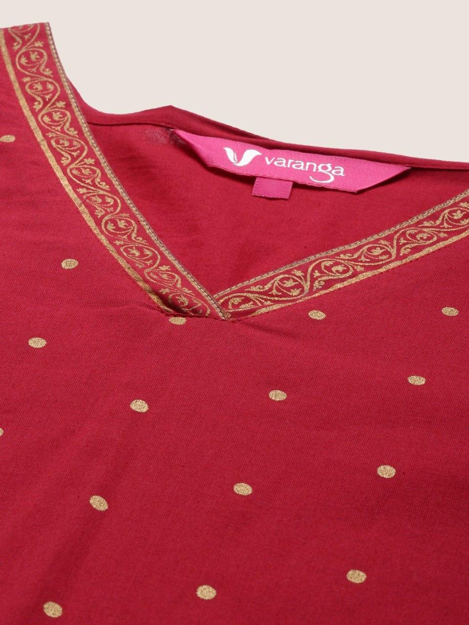 Varanga Women Maroon Panelled Kurta with Palazzos & With Dupatta - Indiakreations