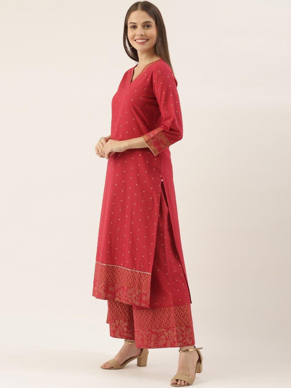 Varanga Women Maroon Panelled Kurta with Palazzos & With Dupatta - Indiakreations