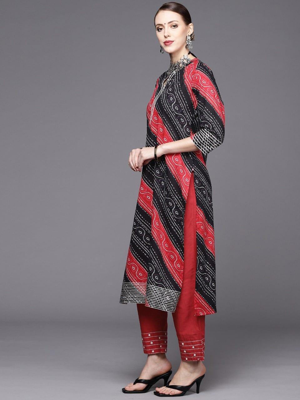 Varanga Women Black & Red Abstract Printed Cotton Kurta - Indiakreations