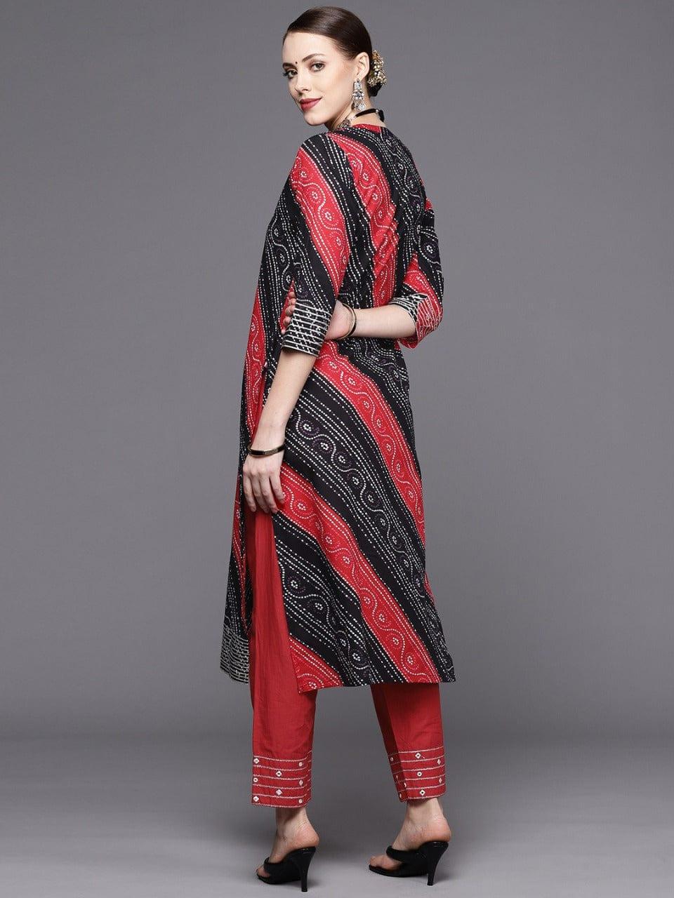 Varanga Women Black & Red Abstract Printed Cotton Kurta - Indiakreations