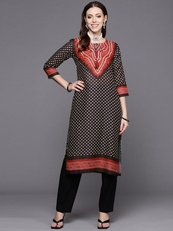 Varanga Women Black Ethnic Motifs Printed Thread Work Kurta - Indiakreations