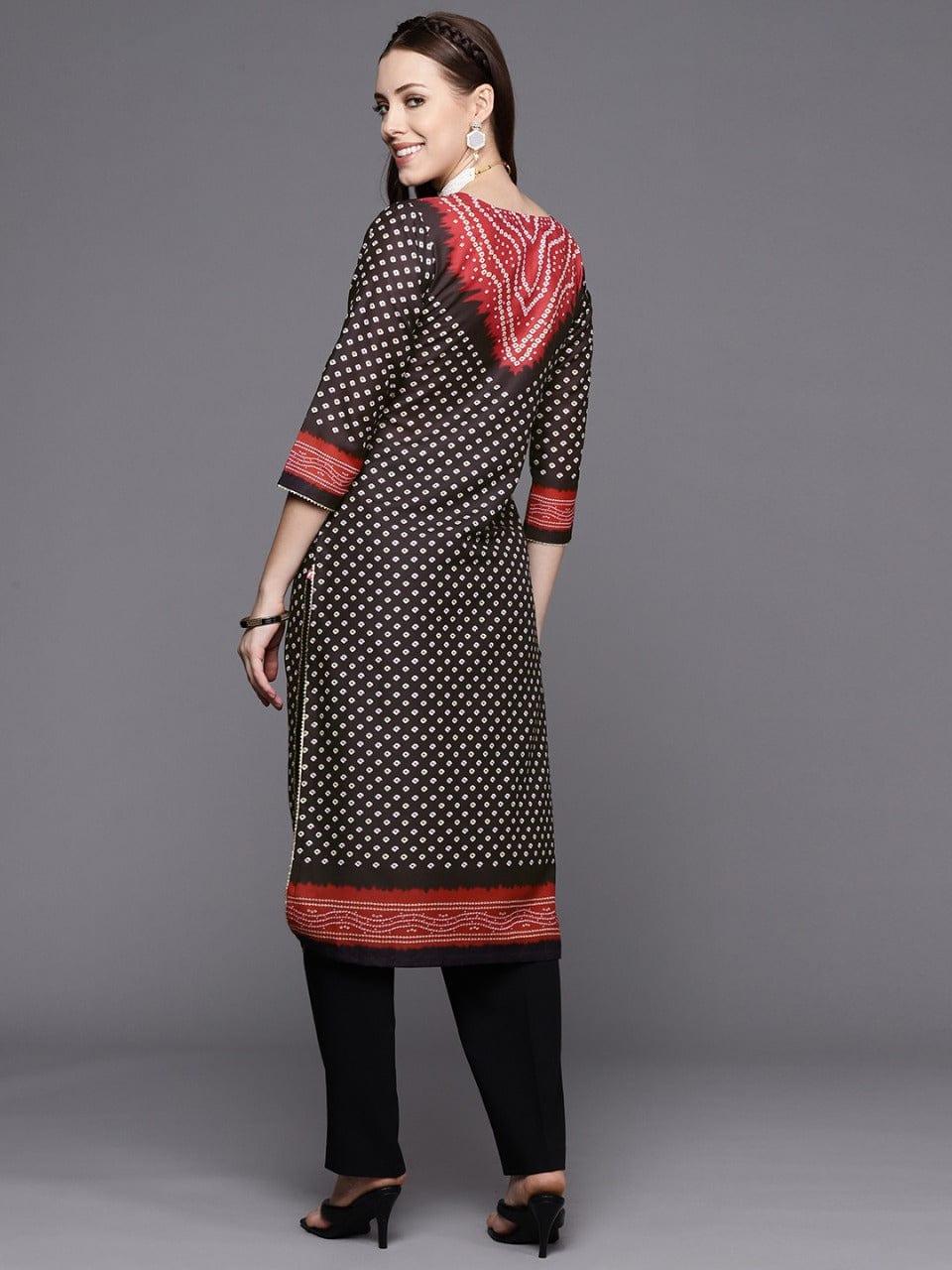 Varanga Women Black Ethnic Motifs Printed Thread Work Kurta - Indiakreations