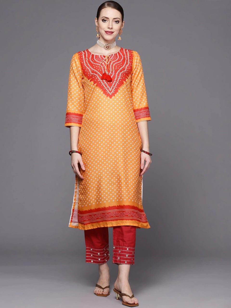 Varanga Women Yellow Ethnic Motifs Printed Thread Work Kurta - Indiakreations