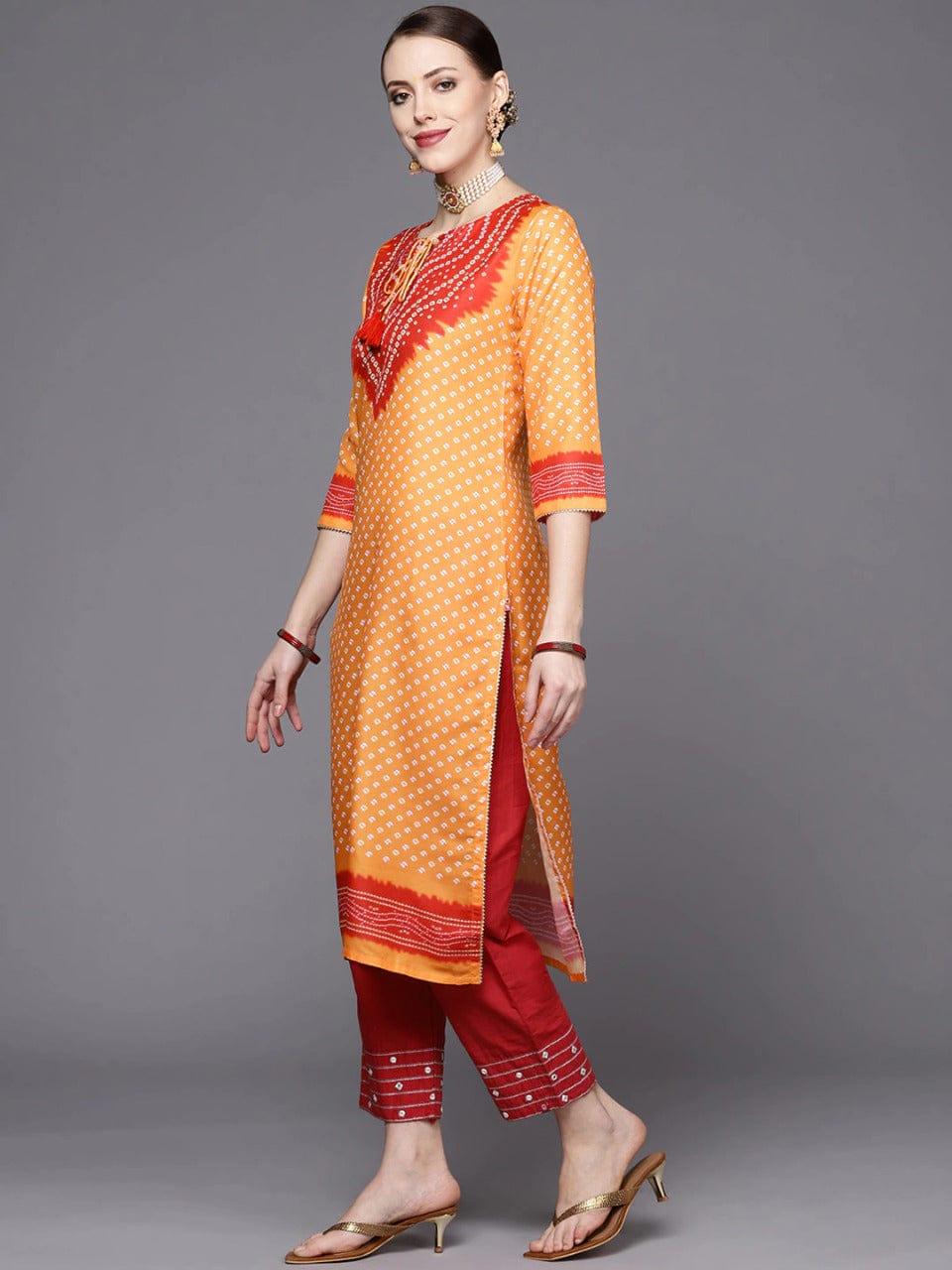 Varanga Women Yellow Ethnic Motifs Printed Thread Work Kurta - Indiakreations