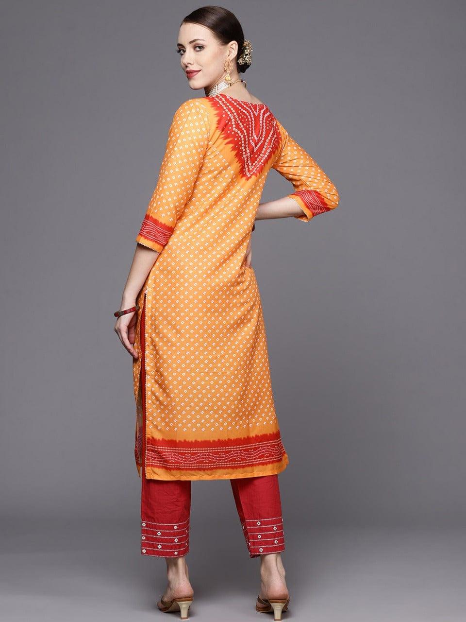 Varanga Women Yellow Ethnic Motifs Printed Thread Work Kurta - Indiakreations