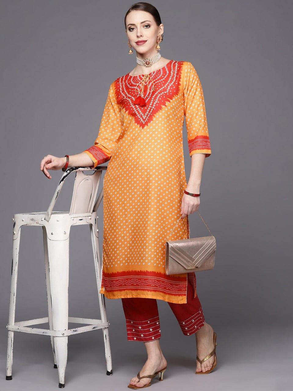 Varanga Women Yellow Ethnic Motifs Printed Thread Work Kurta - Indiakreations