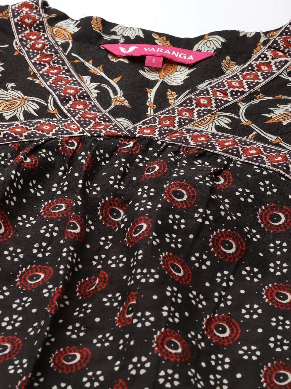 Varanga Women Black & Maroon Ethnic Motifs Printed Kurta - Indiakreations