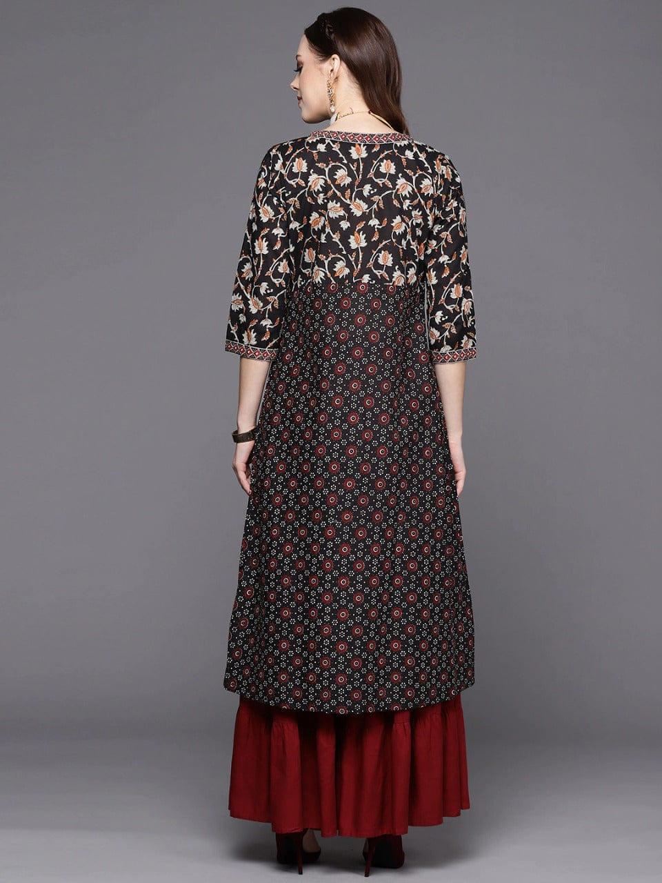 Varanga Women Black & Maroon Ethnic Motifs Printed Kurta - Indiakreations