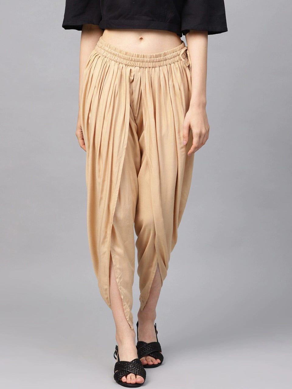 Varanga Women Beige Solid Dhoti Pants - Indiakreations