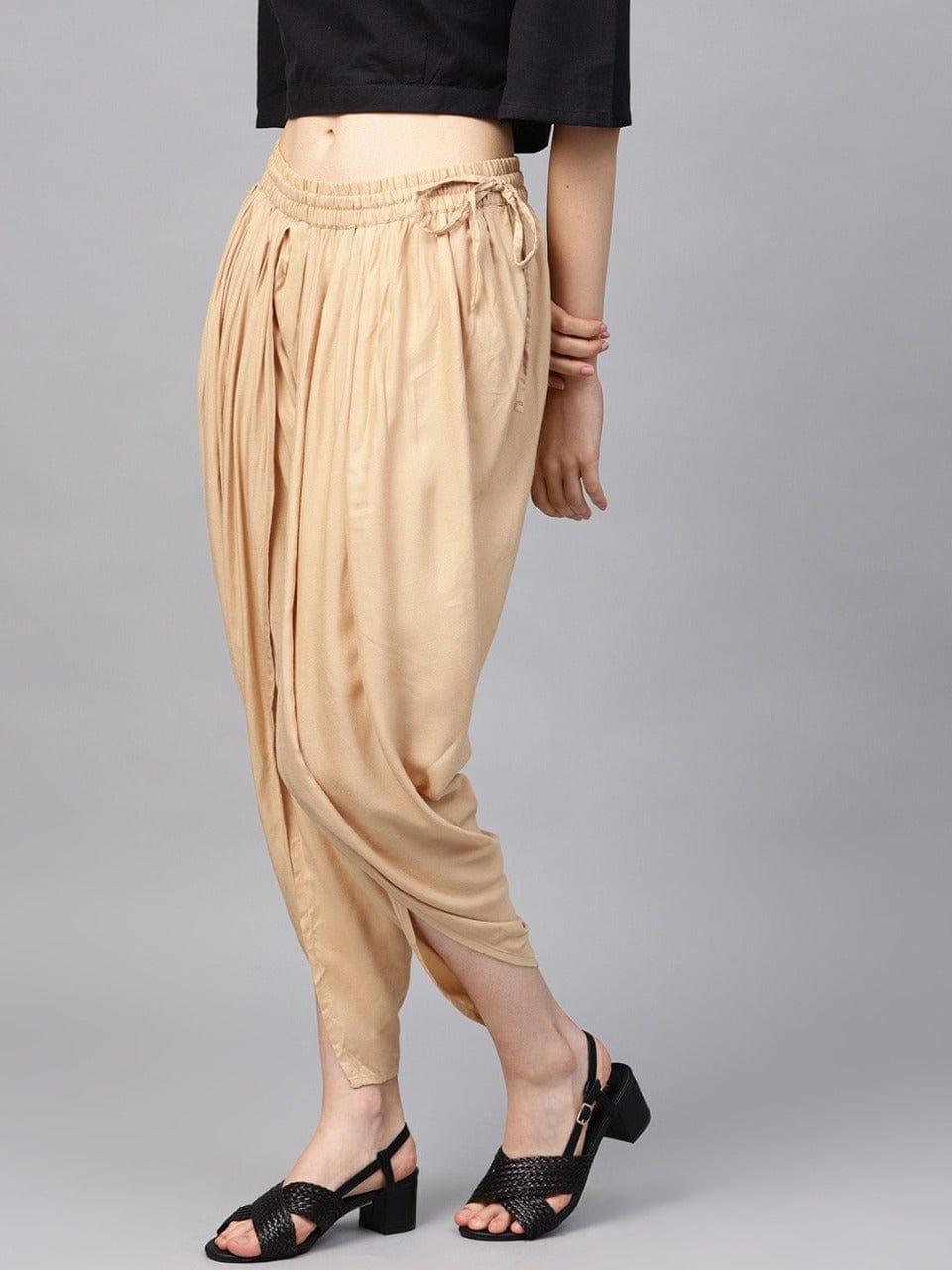 Varanga Women Beige Solid Dhoti Pants - Indiakreations