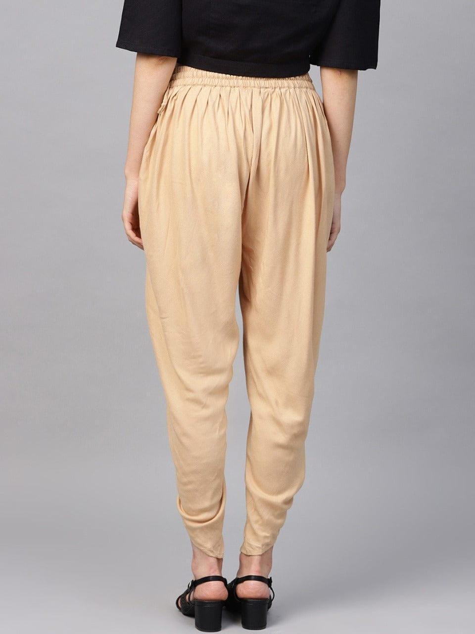 Varanga Women Beige Solid Dhoti Pants - Indiakreations