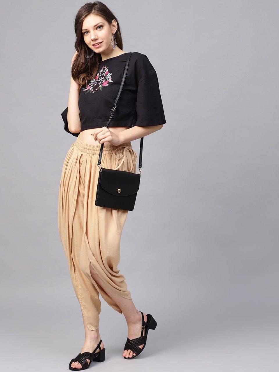 Varanga Women Beige Solid Dhoti Pants - Indiakreations