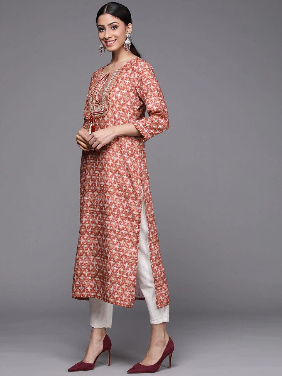 Varanga Women Red & Beige Ethnic Motifs Printed Gotta Patti Kurta - Indiakreations