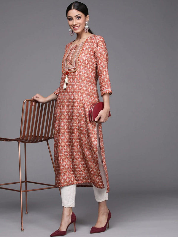 Varanga Women Red & Beige Ethnic Motifs Printed Gotta Patti Kurta - Indiakreations