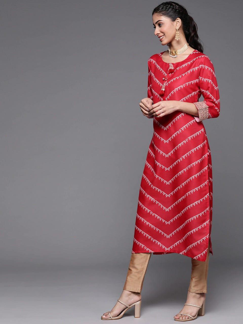 Varanga Women Red Bandhani Printed Kurta - Indiakreations