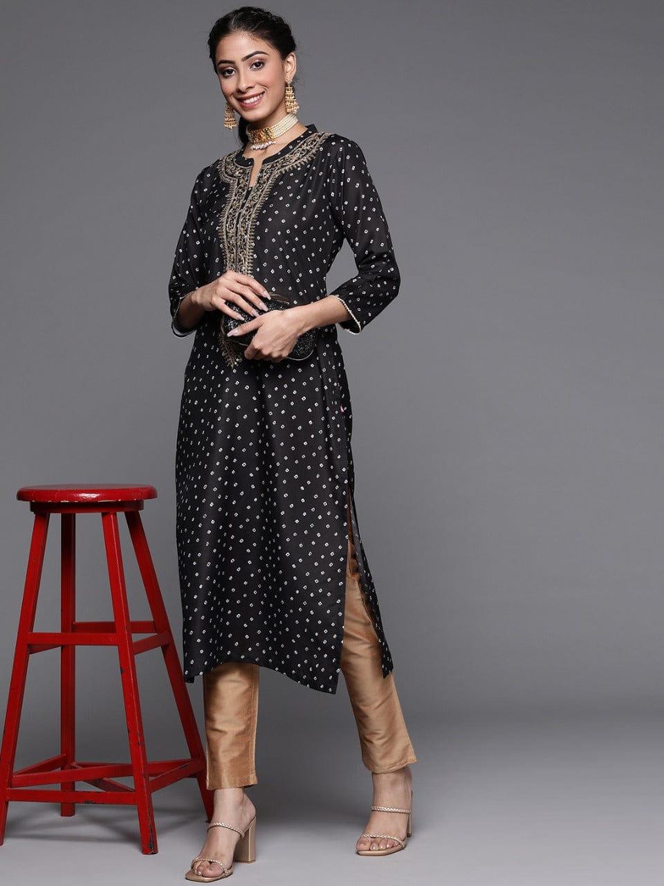 Varanga Women Black Bandhani Printed Kurta - Indiakreations