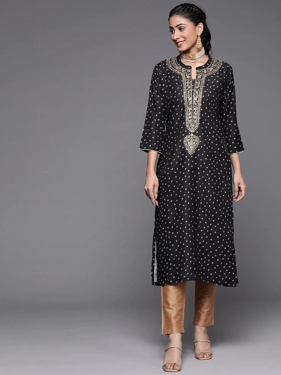 Varanga Women Black Bandhani Printed Kurta - Indiakreations