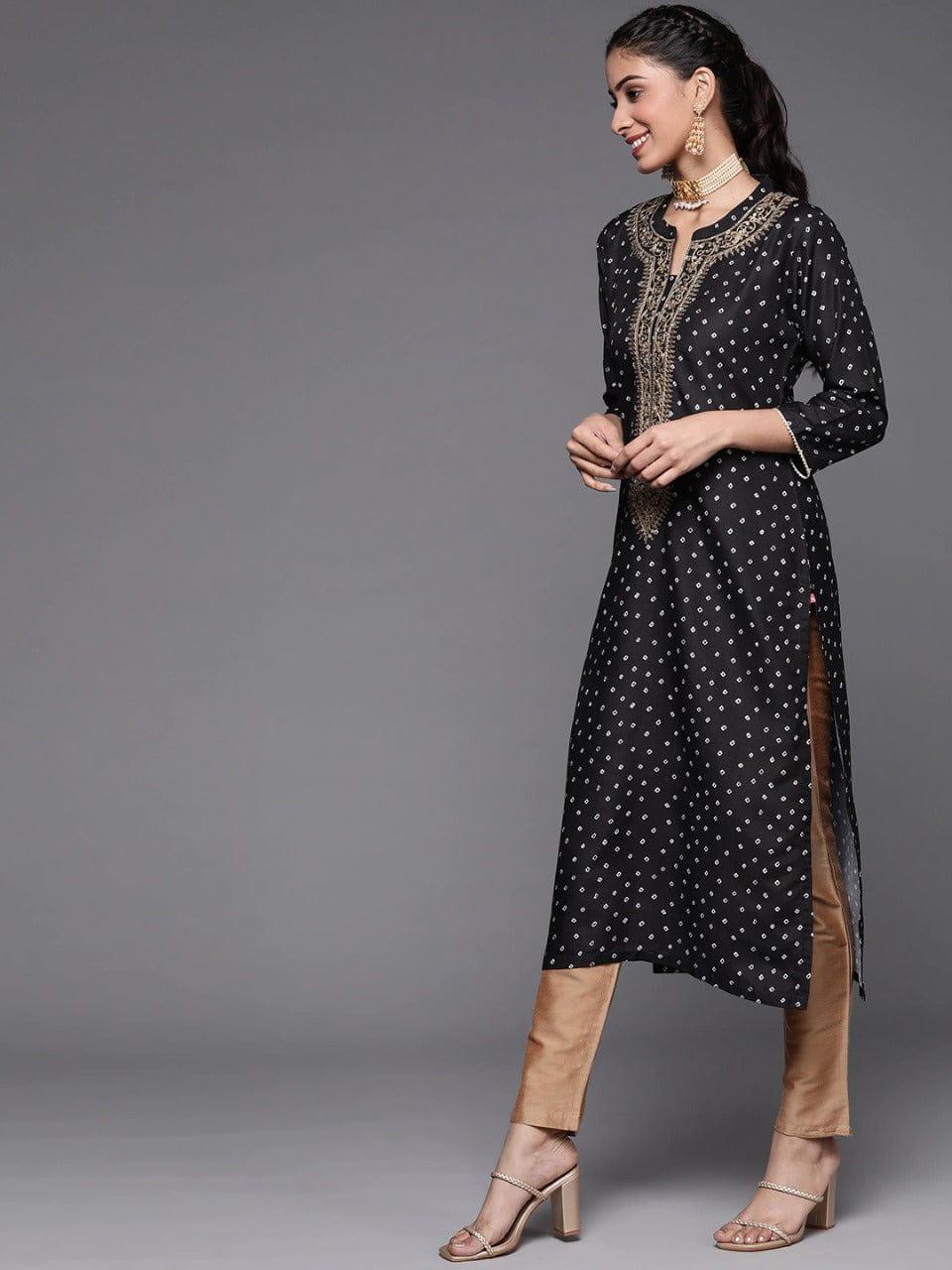 Varanga Women Black Bandhani Printed Kurta - Indiakreations