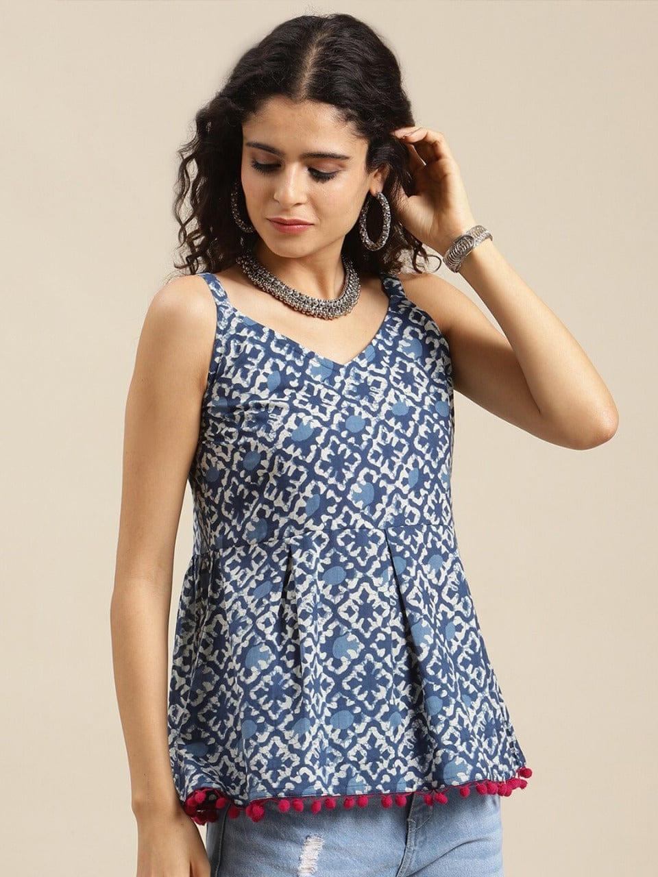 KSUT Blue Printed Top - Indiakreations