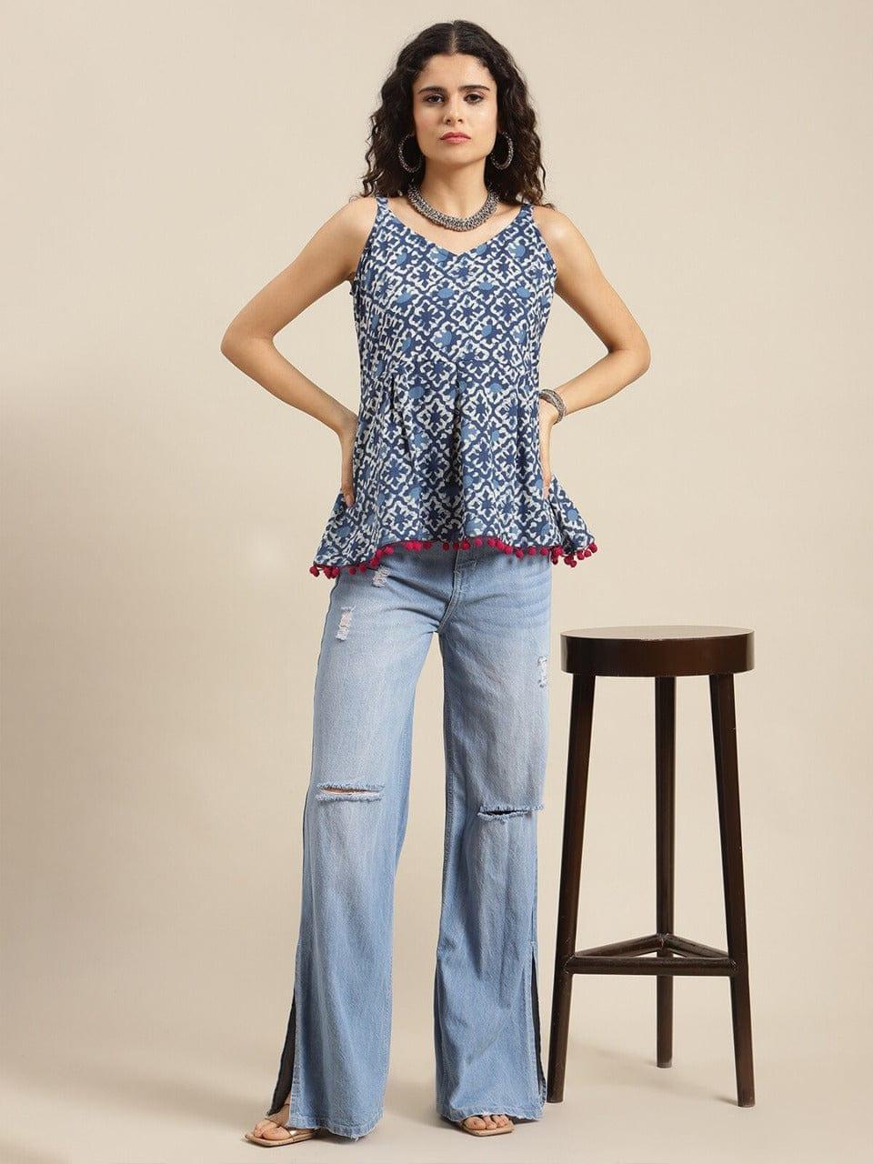 KSUT Blue Printed Top - Indiakreations