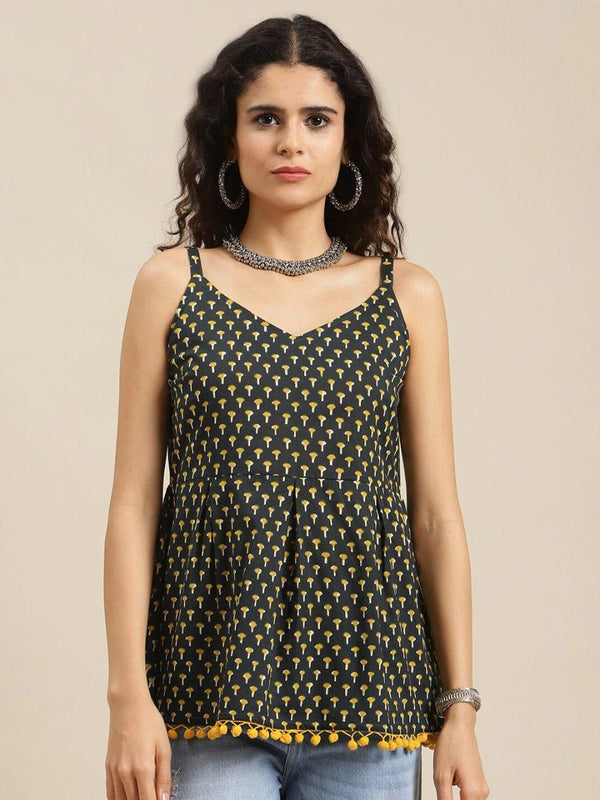 KSUT Black Geometric Print Top - Indiakreations