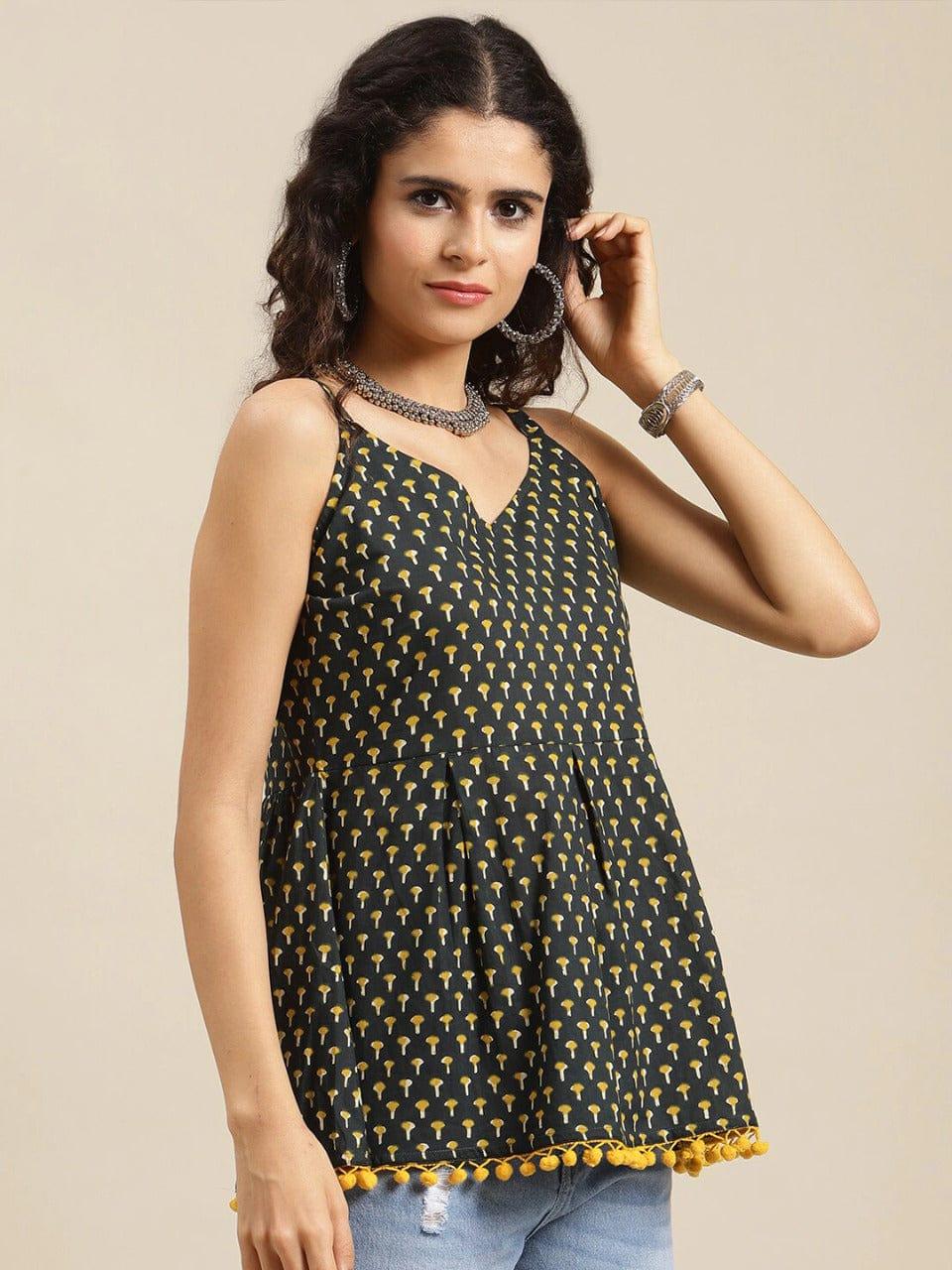 KSUT Black Geometric Print Top - Indiakreations