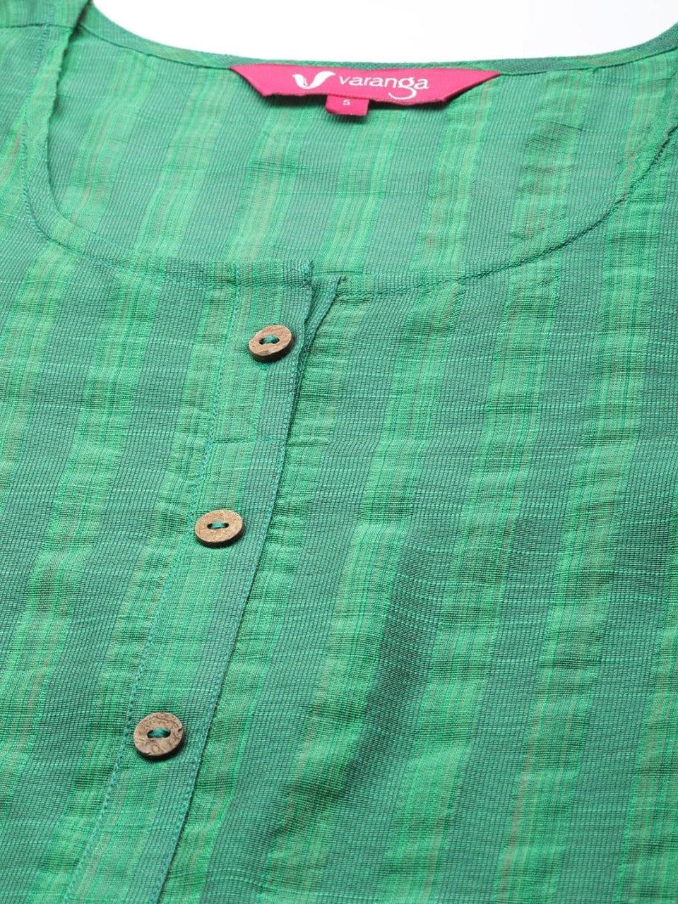 Women Green Silk Woven Design Straight Kurta - Indiakreations