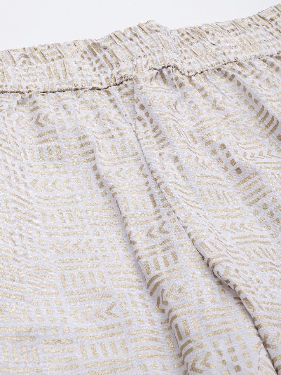 Varanga Women Off White & Golden Ethnic Motifs Printed Trousers - Indiakreations