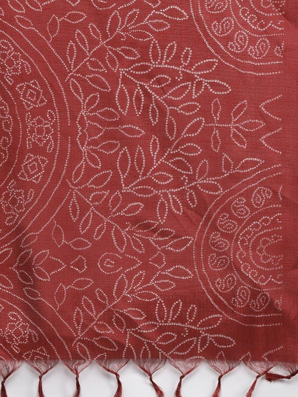 Varanga Women Maroon Ethnic Motifs Embroidered Gotta Patti Kurta with Trousers & Dupatta - Indiakreations