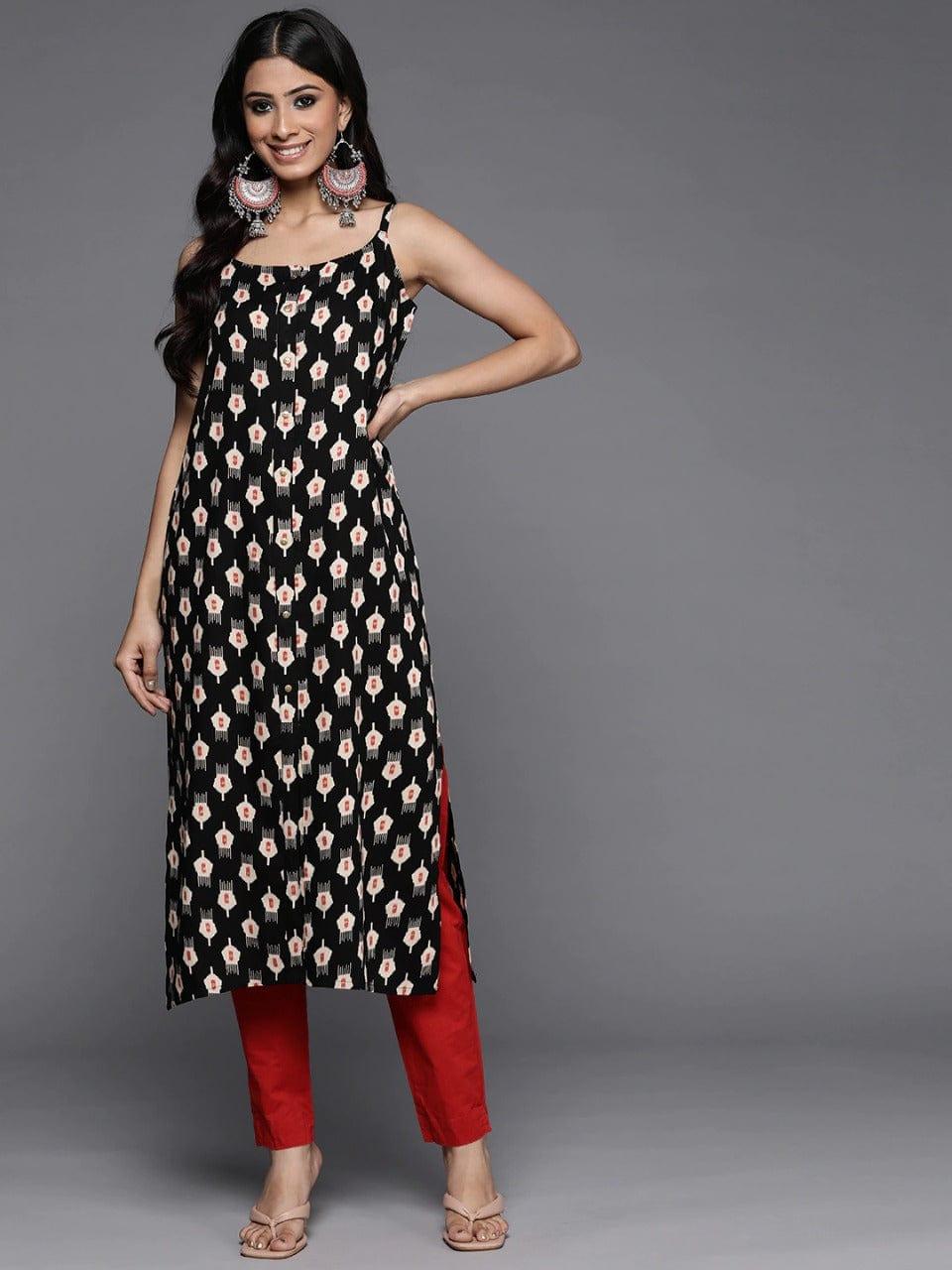 KSUT Women Black & Beige Printed Kurta - Indiakreations