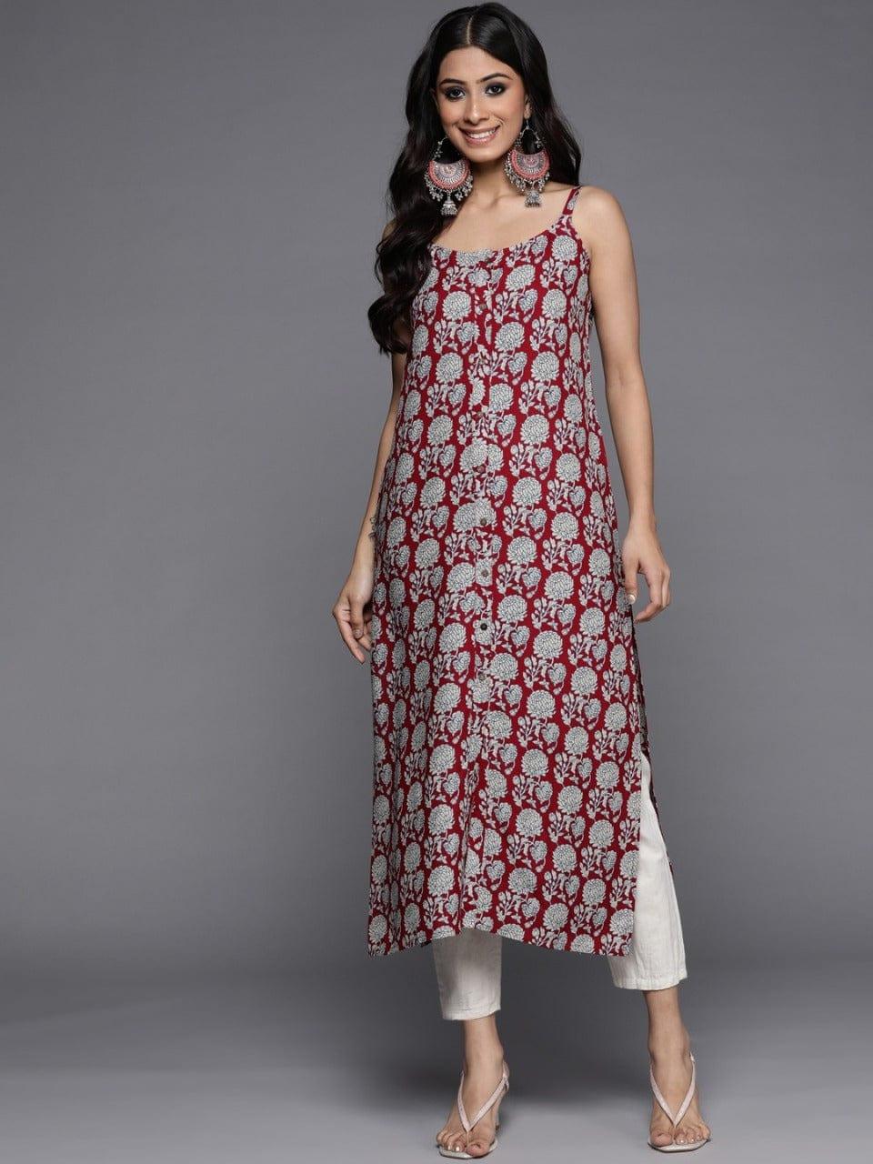 KSUT Women Maroon & Beige Floral Printed Floral Kurta - Indiakreations