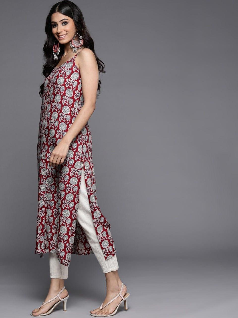 KSUT Women Maroon & Beige Floral Printed Floral Kurta - Indiakreations