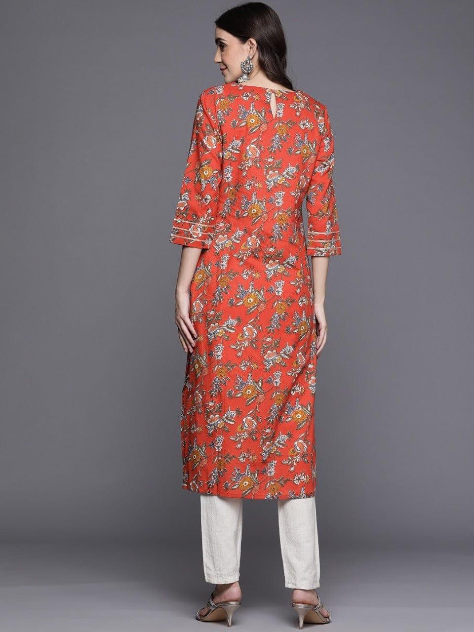 Varanga Women Red & Orange Floral Printed Straight Kurta - Indiakreations