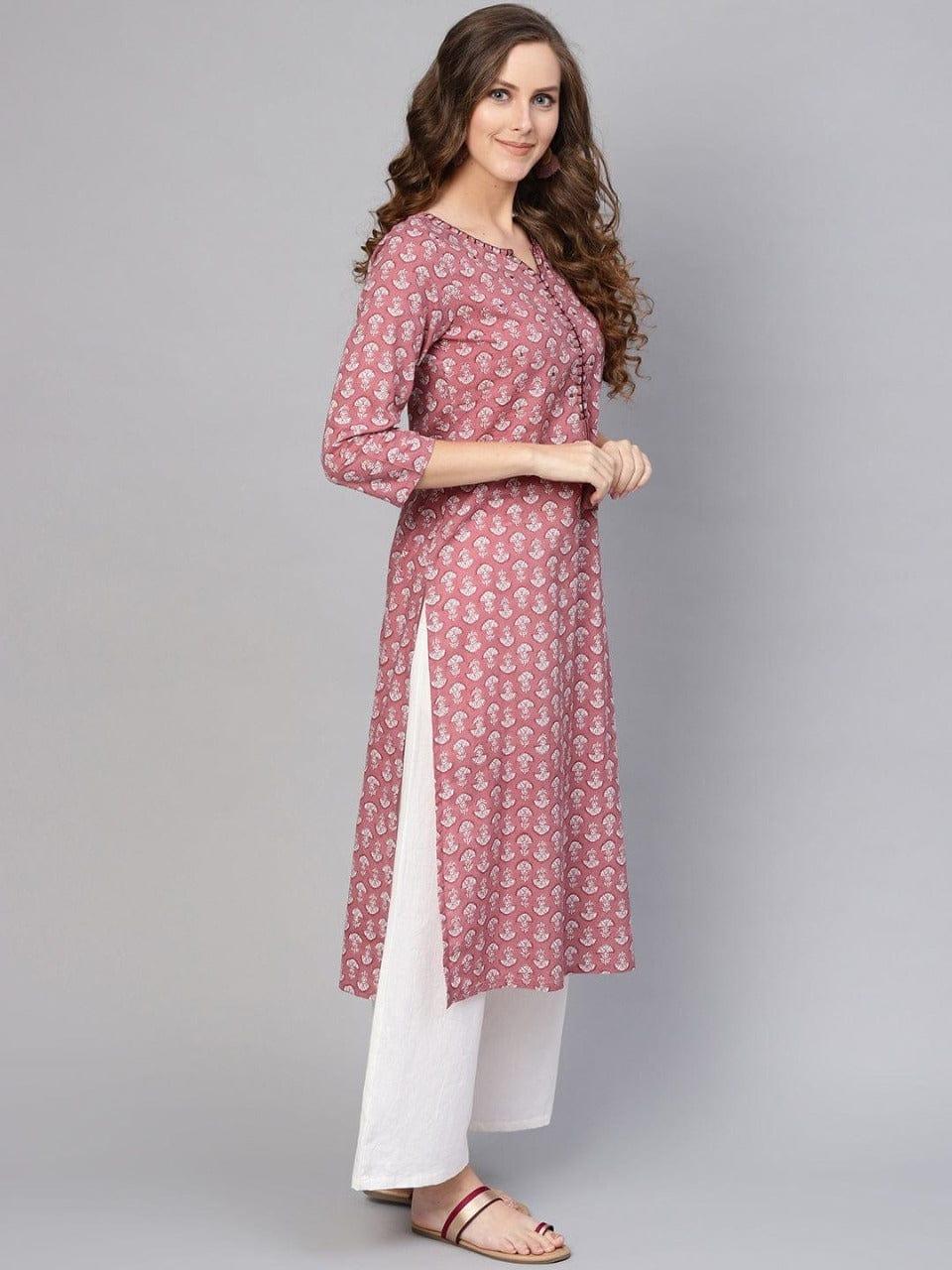 Mustard Marigold Cotton Straight Kurta & Pink & White Printed Straight Kurta - Indiakreations