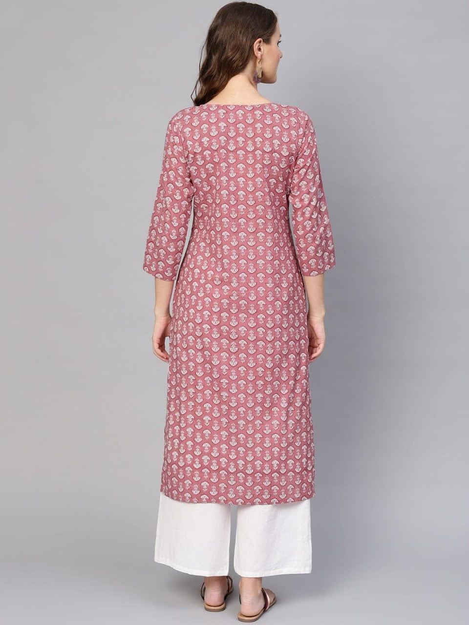 Mustard Marigold Cotton Straight Kurta & Pink & White Printed Straight Kurta - Indiakreations