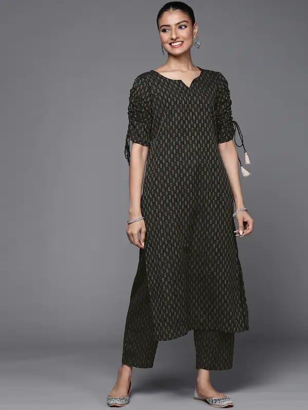 KSUT Women Black Kurta with Trousers - Indiakreations