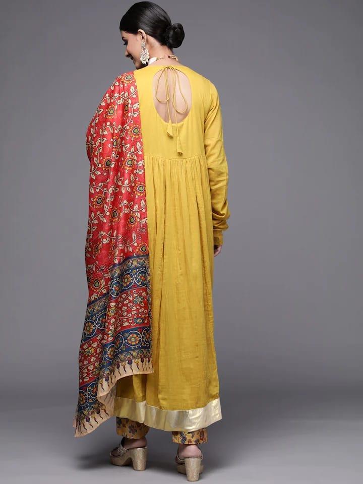 Varanga Women Mustard Yellow Anarkali Kurta With Dupatta - Indiakreations