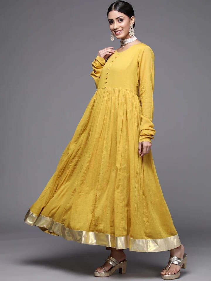 Varanga Women Mustard Yellow Anarkali Kurta With Dupatta - Indiakreations