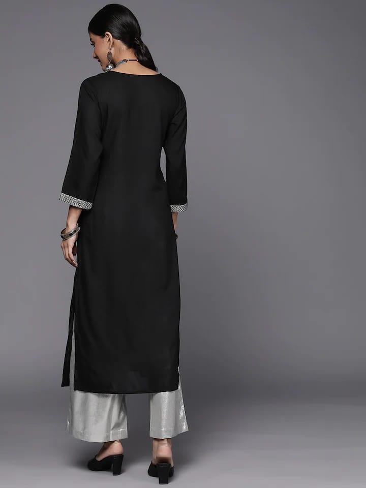 Varanga Women Black Ethnic Motifs Yoke Design Kurta - Indiakreations