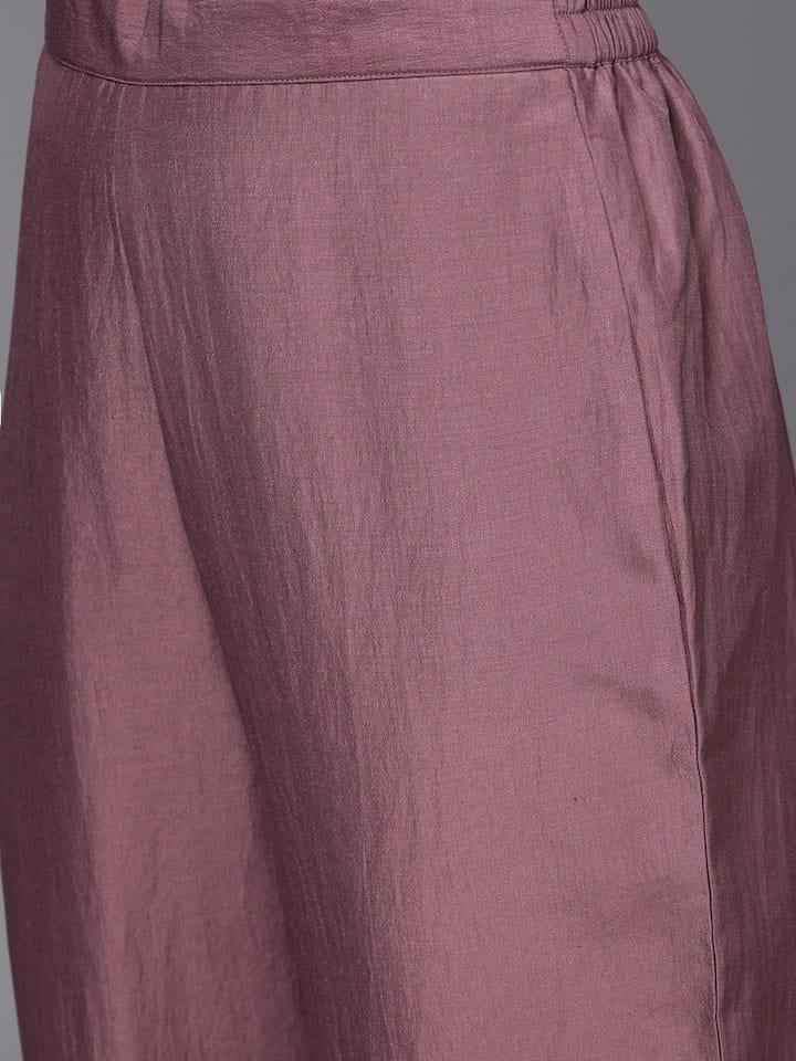 Varanga Women Mauve Floral Embroidered Sequinned Kurta with Trousers & With Dupatta - Indiakreations