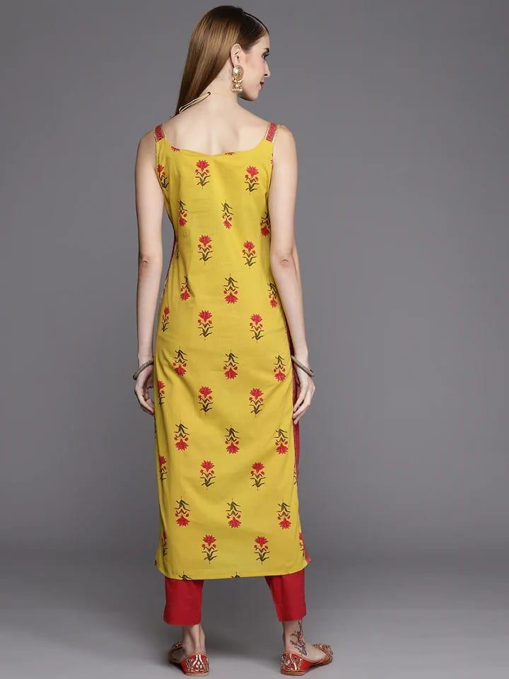 Varanga Women Yellow & Pink Floral Printed Floral Kurta - Indiakreations