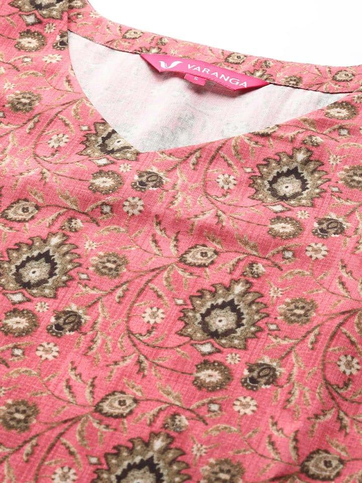 Varanga Women Pink & Green Ethnic Motifs Printed Kurta - Indiakreations