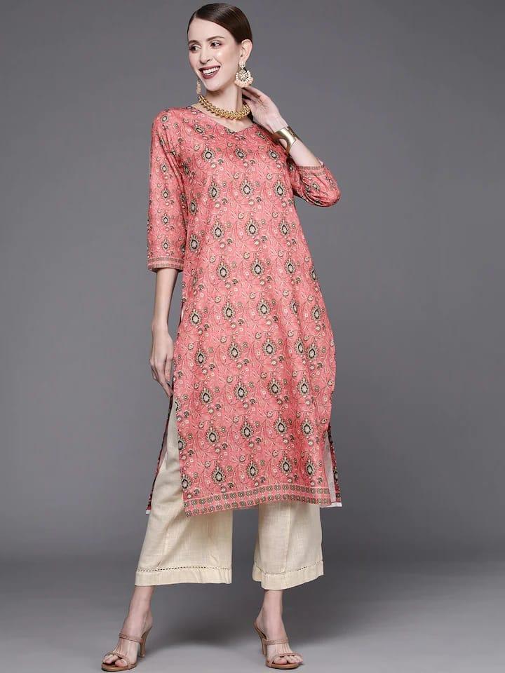 Varanga Women Pink & Green Ethnic Motifs Printed Kurta - Indiakreations