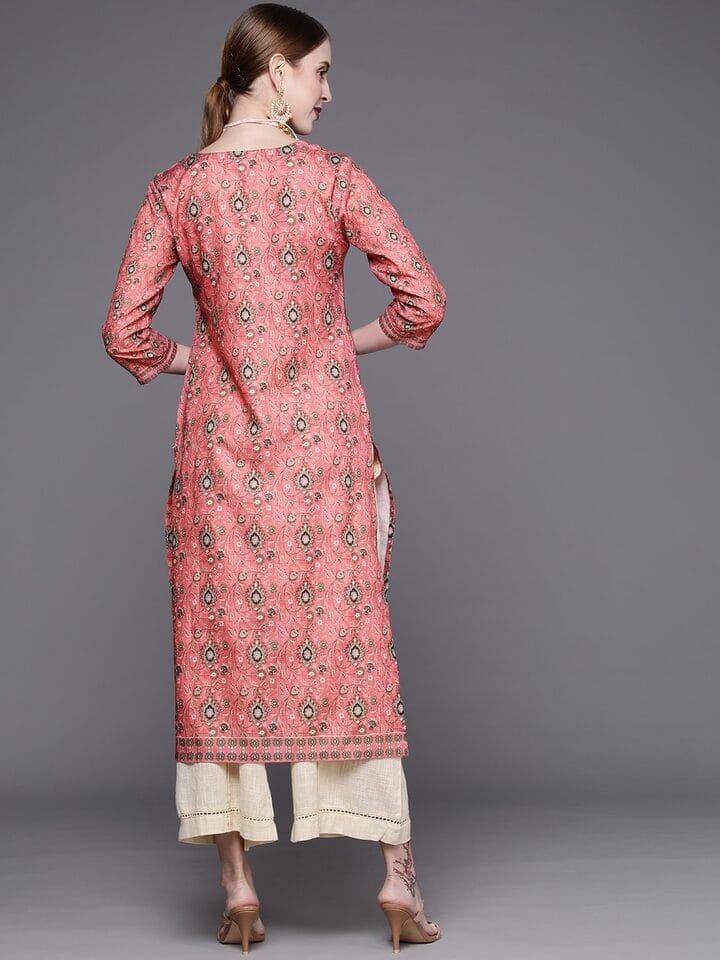 Varanga Women Pink & Green Ethnic Motifs Printed Kurta - Indiakreations