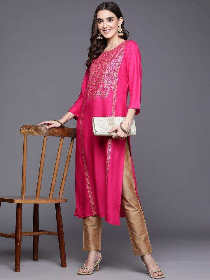 Varanga Women Pink Ethnic Motifs Printed Kurta - Indiakreations