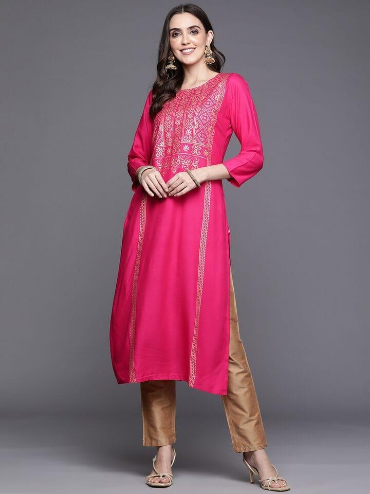 Varanga Women Pink Ethnic Motifs Printed Kurta - Indiakreations