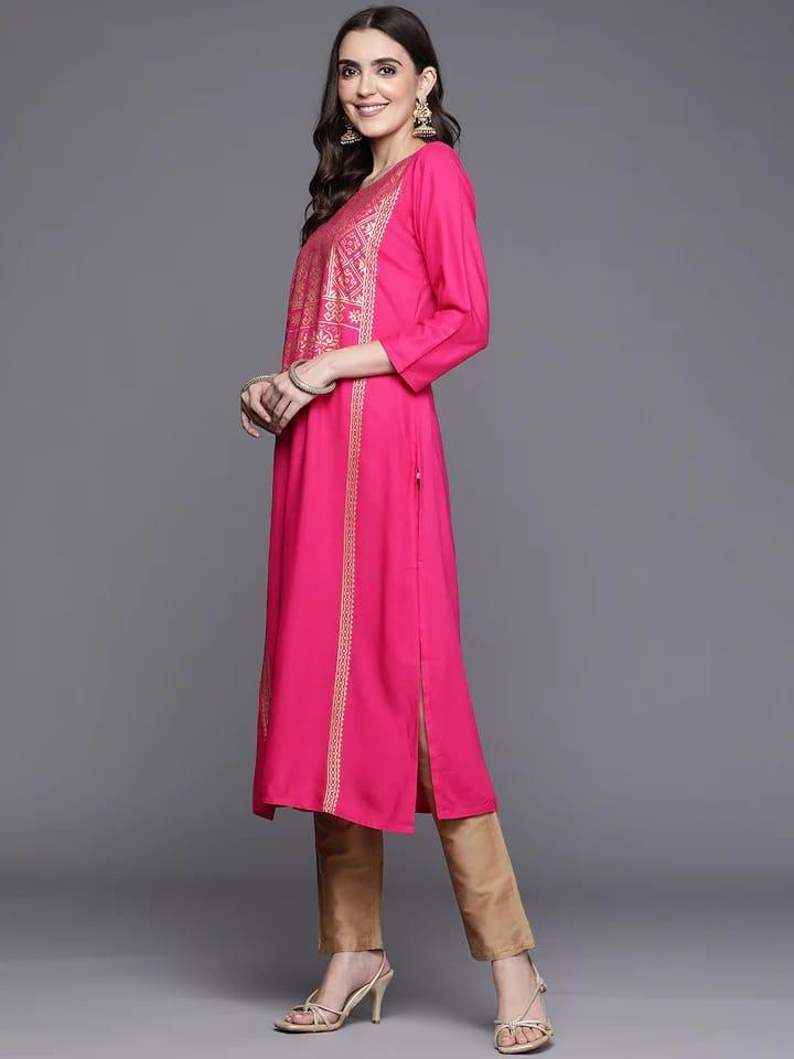 Varanga Women Pink Ethnic Motifs Printed Kurta - Indiakreations